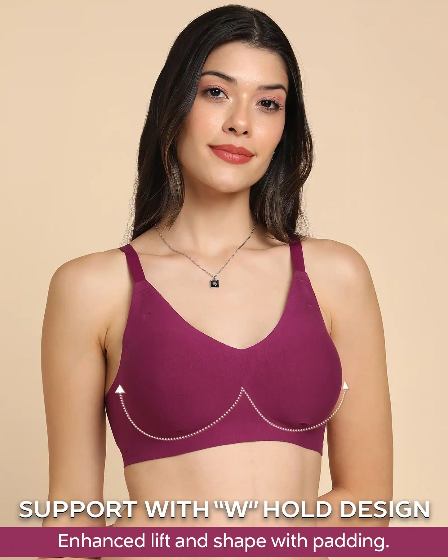 Lightly-Padded Cotton Spandex Fit Bra (Wine)