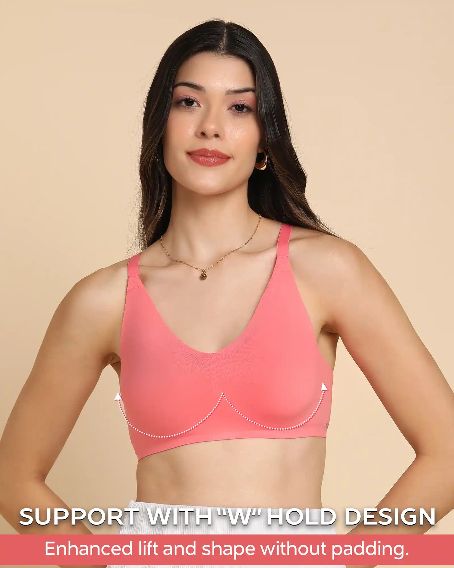 Non-Padded Cotton Spandex Fit Bra (CORAL)