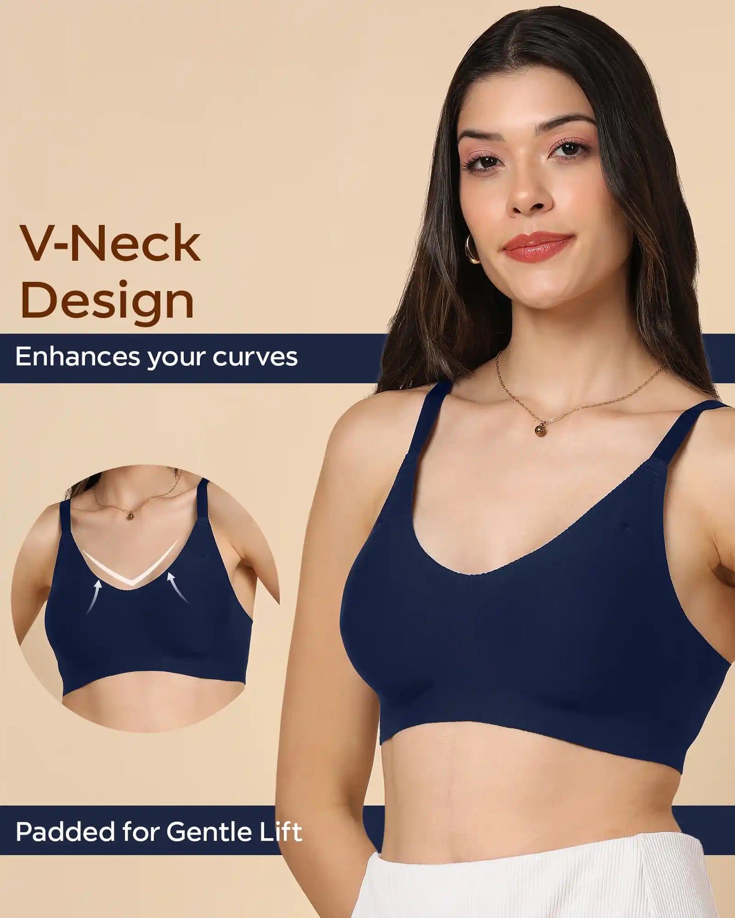 Lightly-Padded Cotton Spandex Fit Bra (NAVY)
