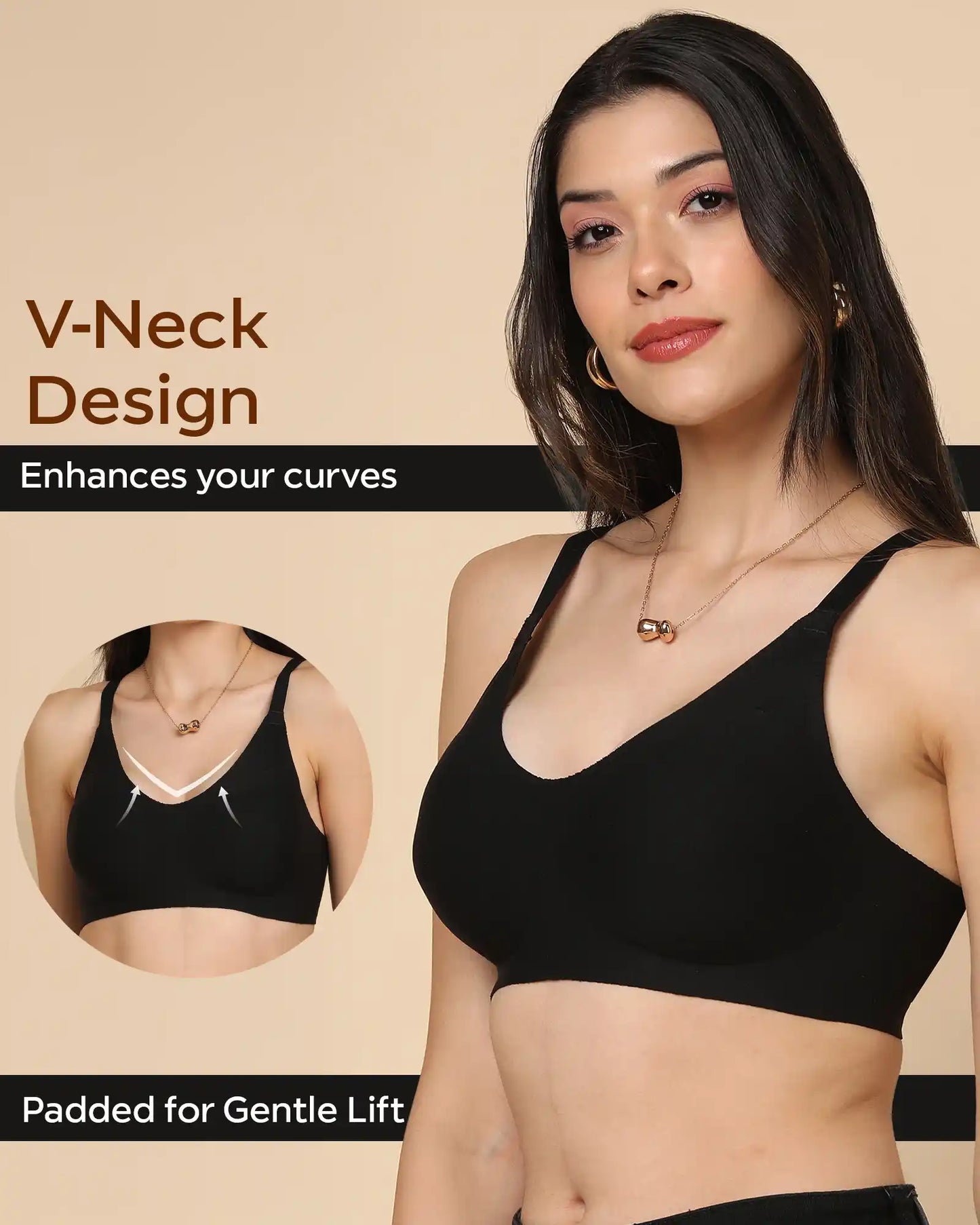 Lightly-Padded Cotton Spandex Fit Bra  (BLACK)
