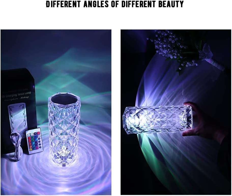 Crystal Table Lamp, 16 Colors Changing Rose Table Lamp, Touch Remote Control