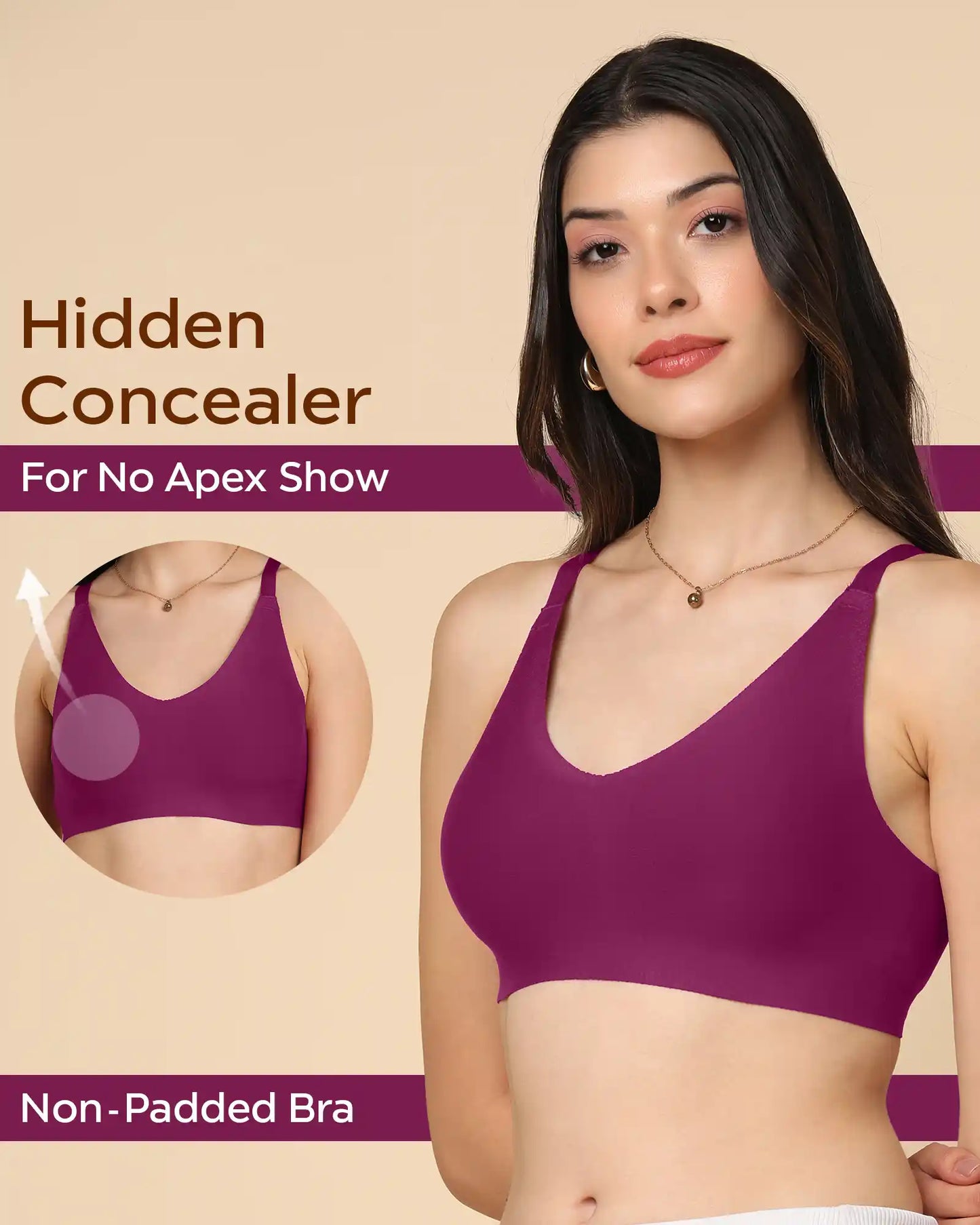 Non-Padded Cotton Spandex Fit Bra (WINE)