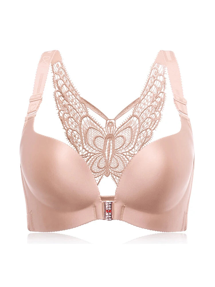 Front Closure Butterfly Embroidery Back Wireless Push Up Bra (Pack of 3)