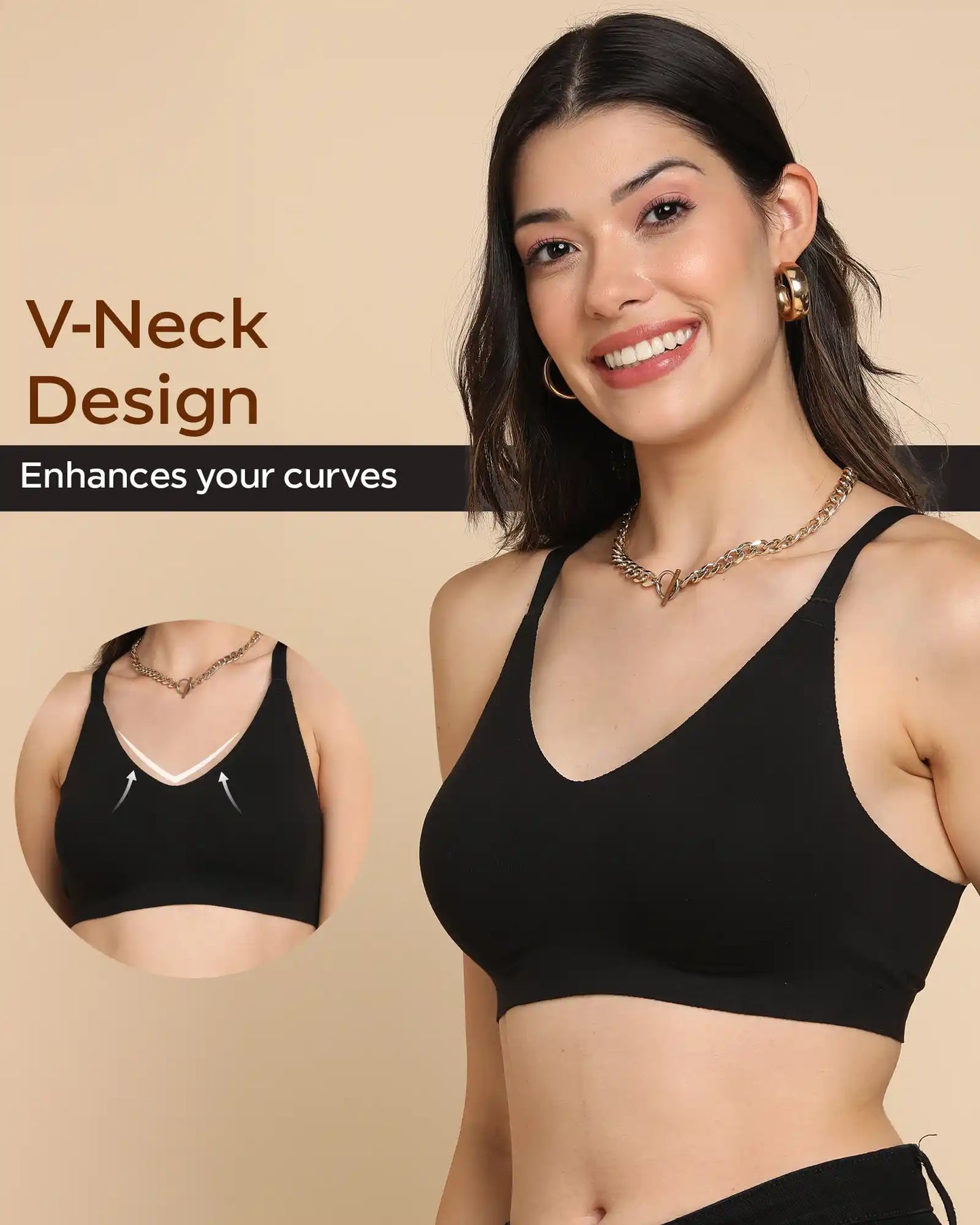 Non-Padded Cotton Spandex Fit Bra (BLACK)