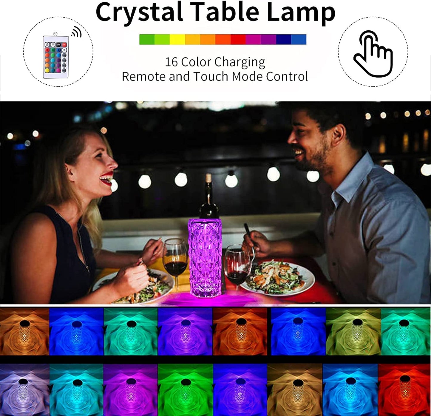 Crystal Table Lamp, 16 Colors Changing Rose Table Lamp, Touch Remote Control