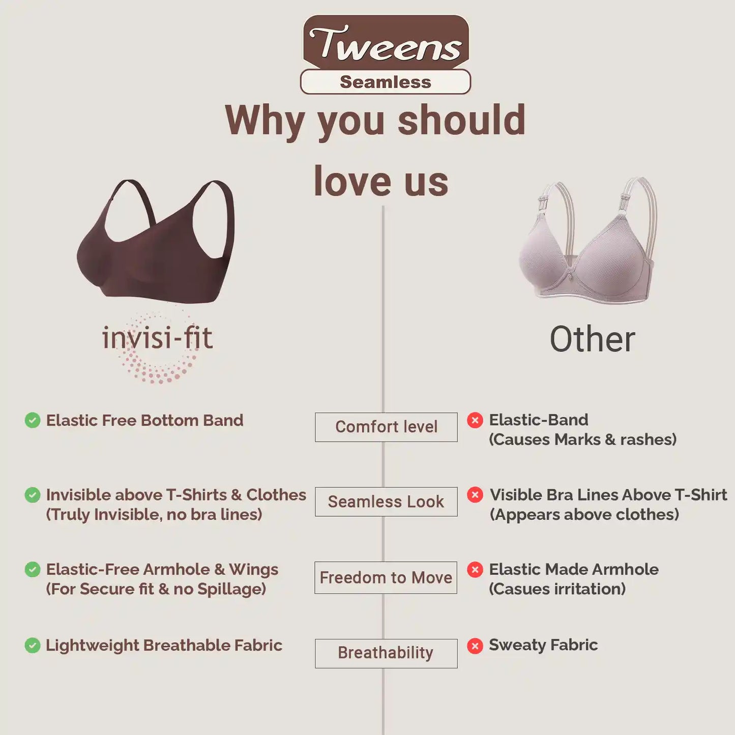 Fit :- No Show Seamless Padded Bra