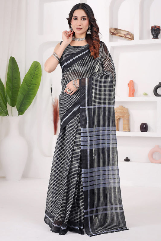 Beautiful 1-Minute Ready To Wear Black Cotton Saree
