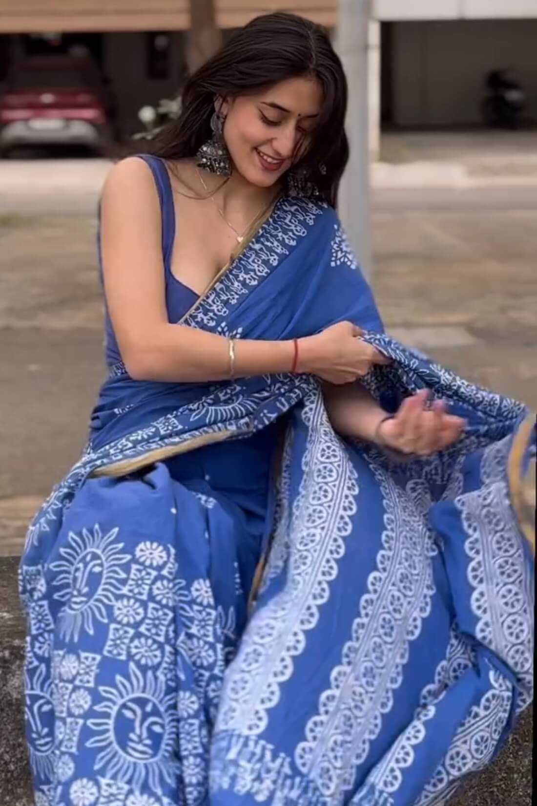 Marvellous 1 Minute Ready To Wear Blue Mul Cotton Digital Printed Saree