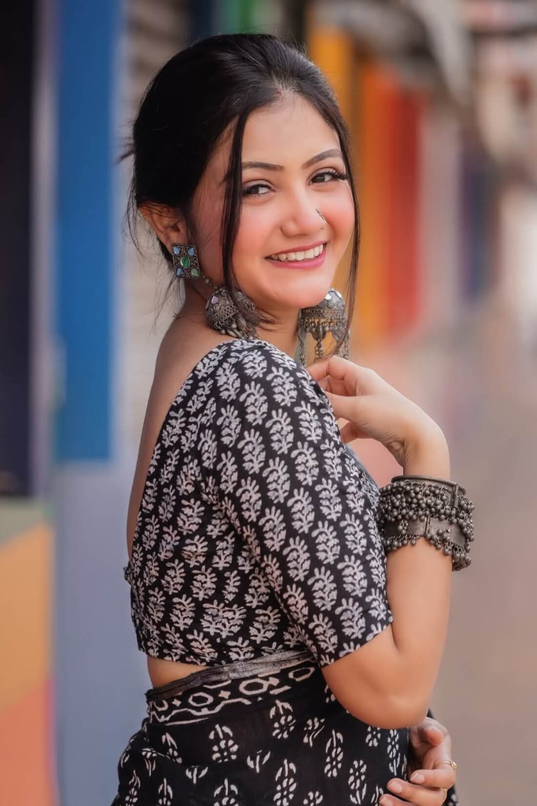 Luxuriant 1 Minute Ready To Wear Black Mul Cotton Digital Printed Saree