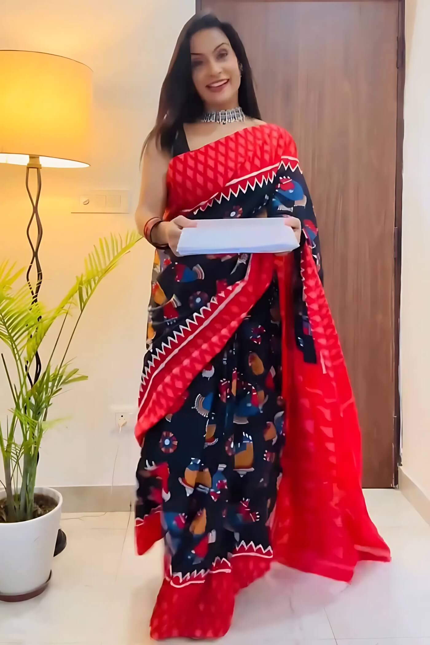 Gratifying 1 Minute Ready To Wear Black Mul Cotton Digital Printed Saree