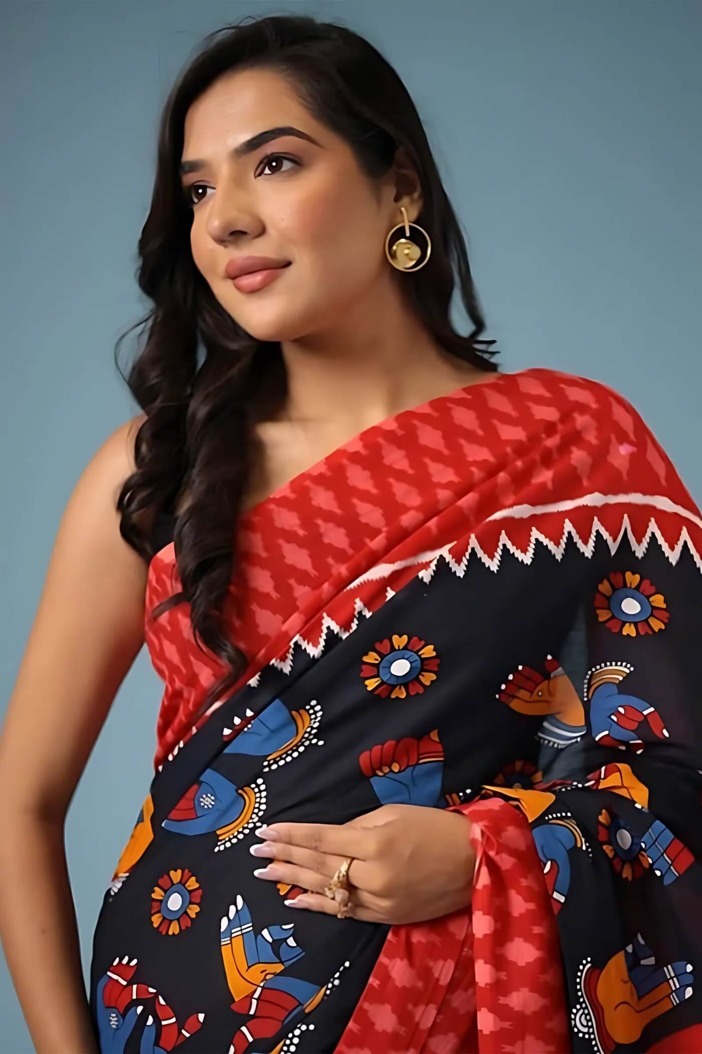 Gratifying 1 Minute Ready To Wear Black Mul Cotton Digital Printed Saree