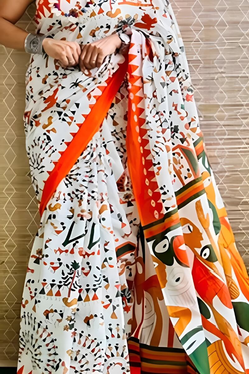 Imaginative 1 Minute Ready To Wear Off White Mul Cotton Digital Printed Saree
