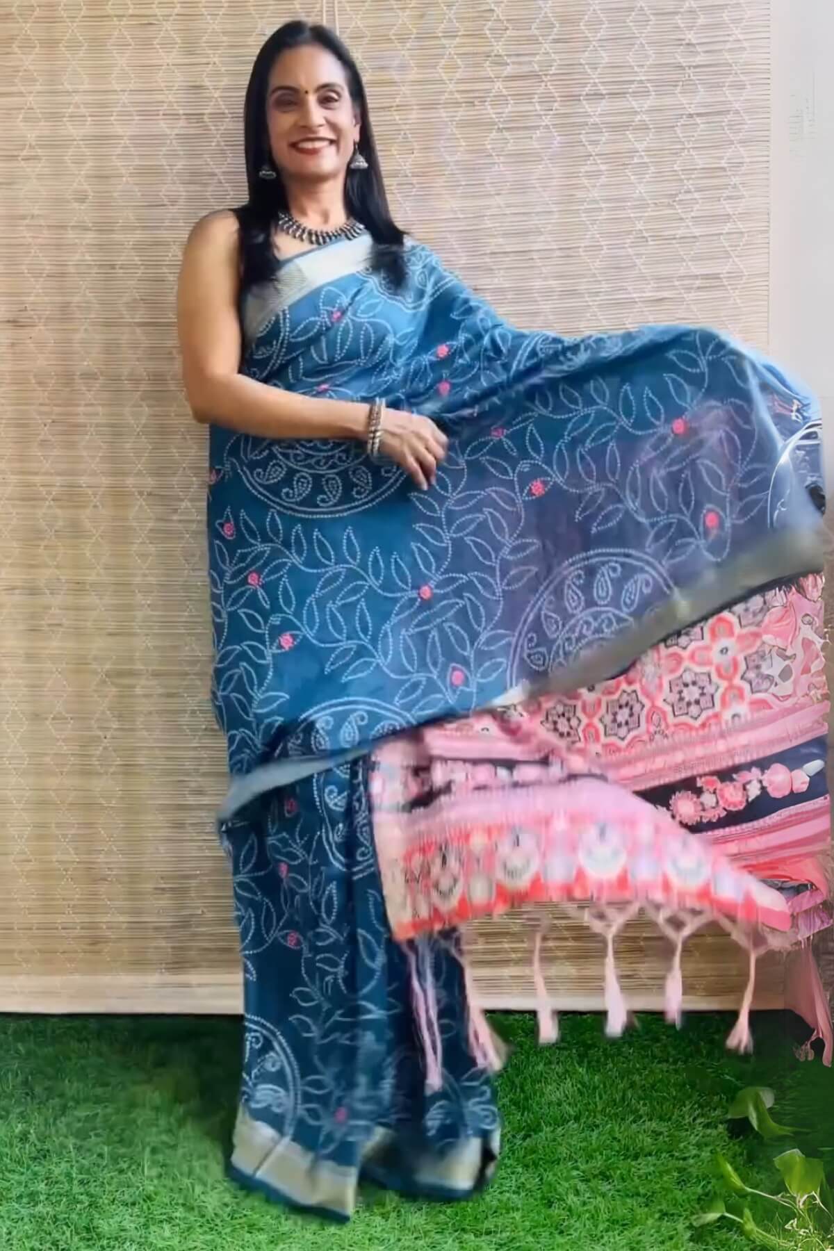 Aplomb 1 Minute Ready To Wear Blue Mul Cotton Digital Printed Saree
