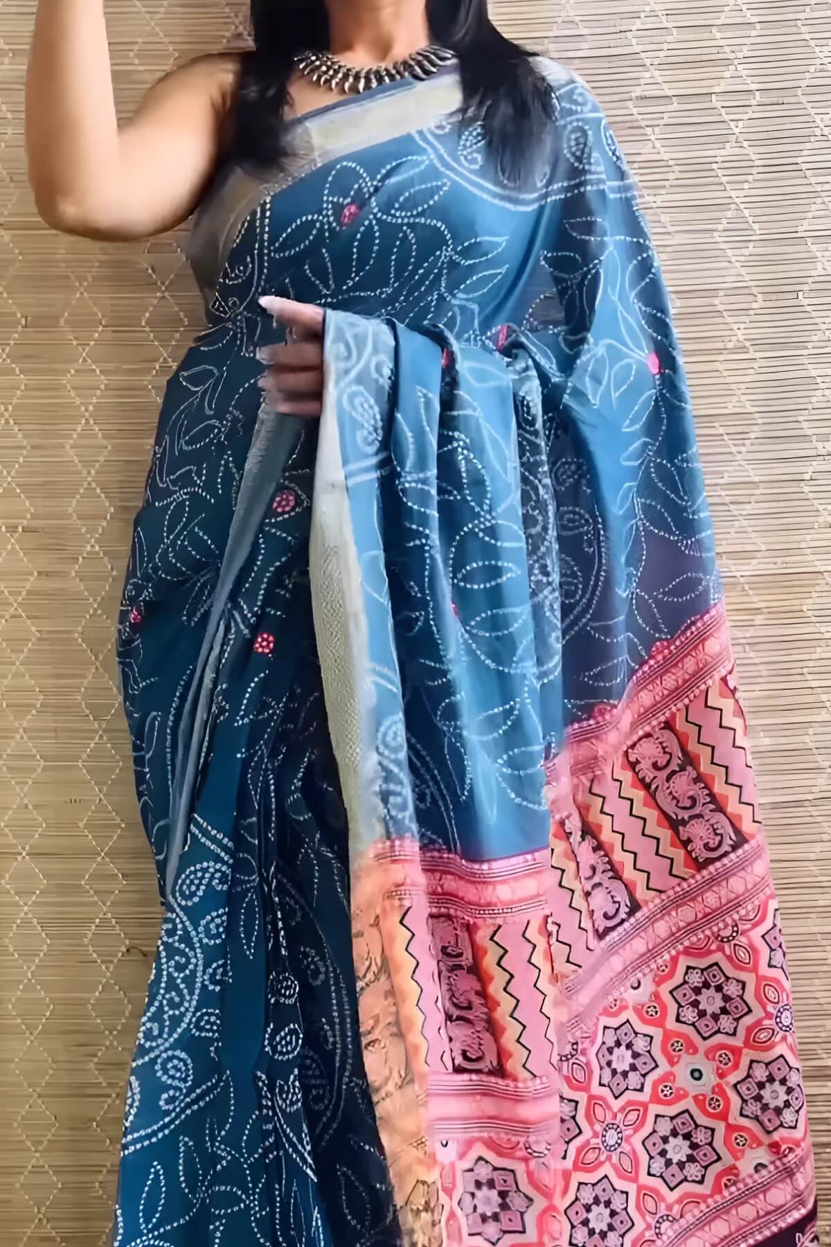 Aplomb 1 Minute Ready To Wear Blue Mul Cotton Digital Printed Saree