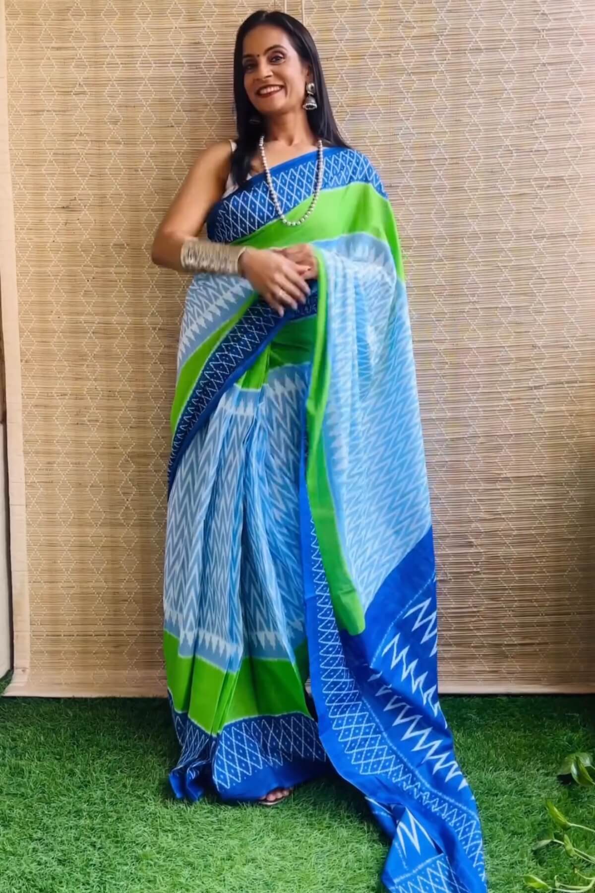 Nebula 1 Minute Ready To Wear Sky Mul Cotton Digital Printed Saree