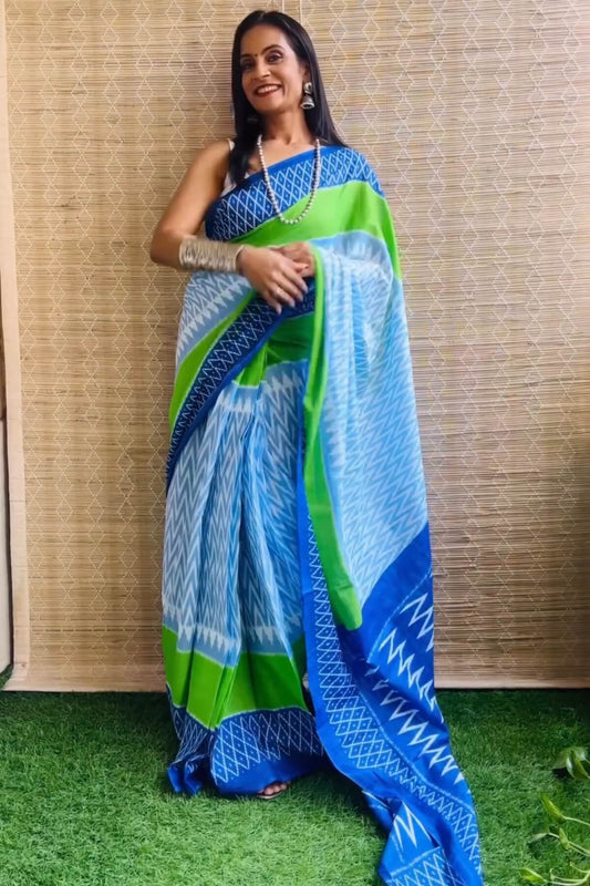 Nebula 1 Minute Ready To Wear Sky Mul Cotton Digital Printed Saree
