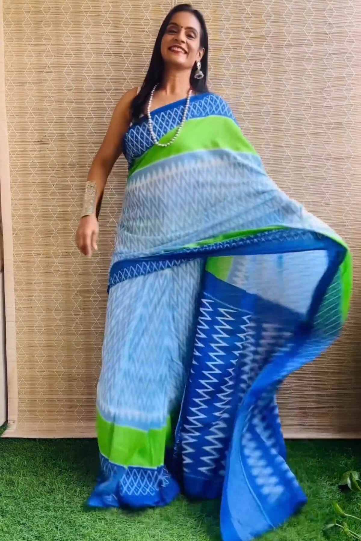 Nebula 1 Minute Ready To Wear Sky Mul Cotton Digital Printed Saree