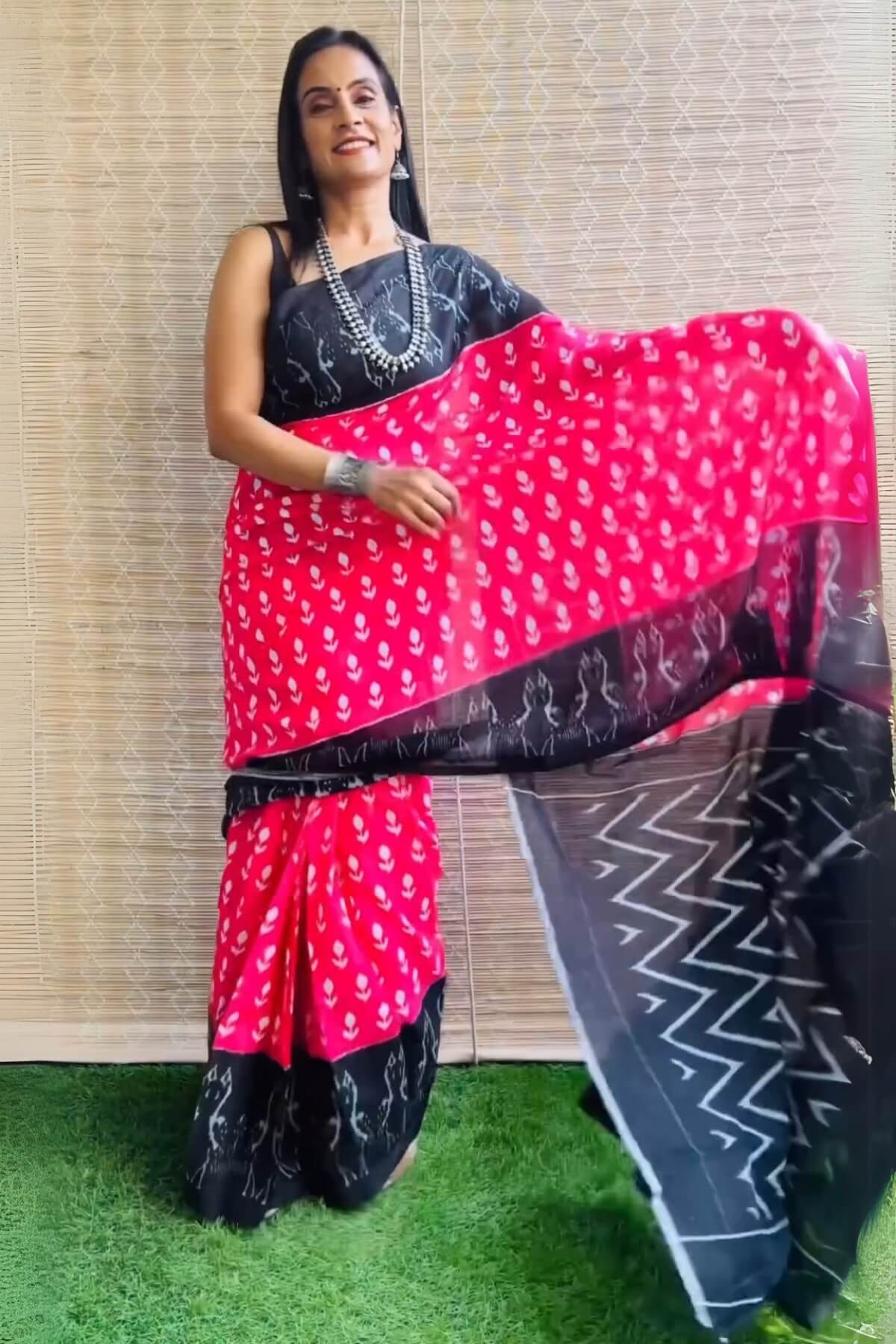 Bewitching 1 Minute Ready To Wear Dark Pink Mul Cotton Digital Printed Saree