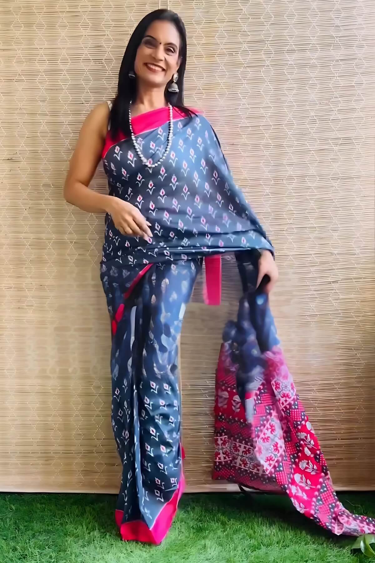 Imaginative 1 Minute Ready To Wear Navy Blue Mul Cotton Digital Printed Saree