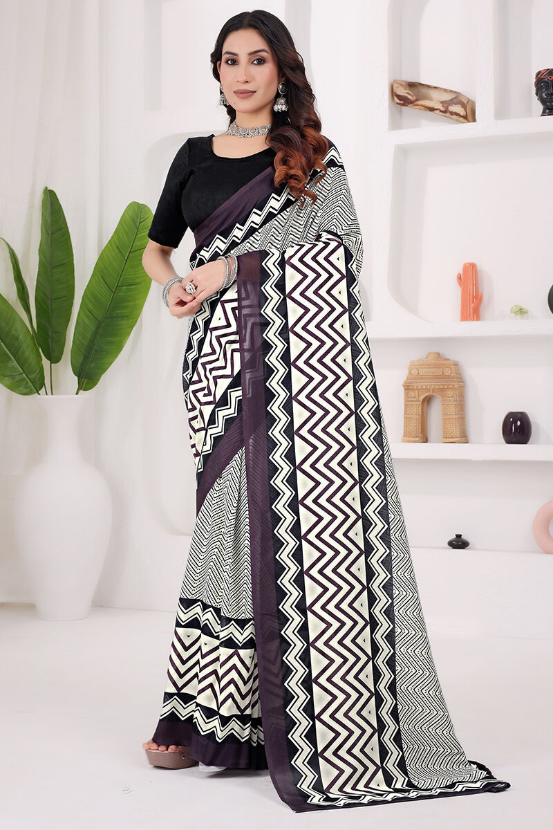 Amazing 1 Minute Ready To Wear Beige Mul Cotton Digital Printed Saree