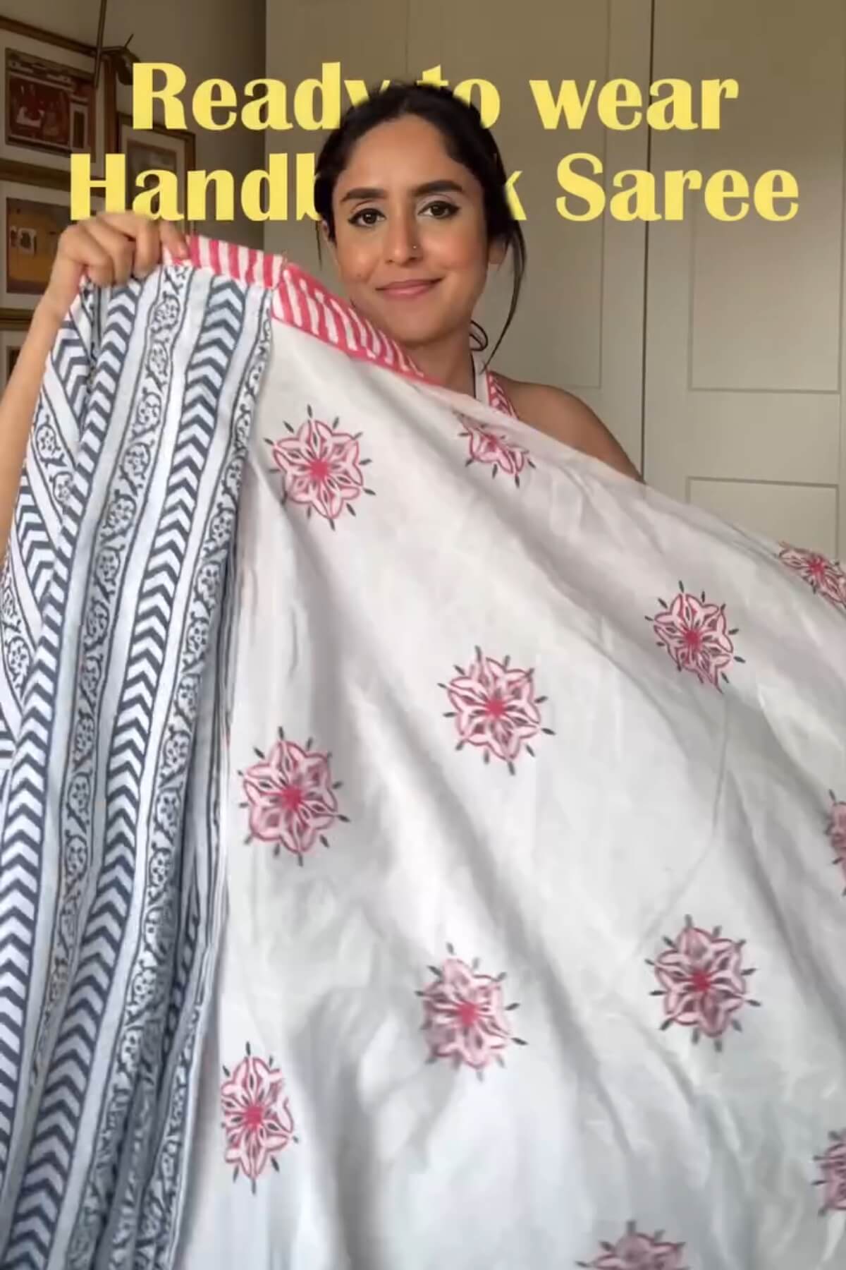 Adorning 1 Minute Ready To Wear Off White Mul Cotton Digital Printed Saree