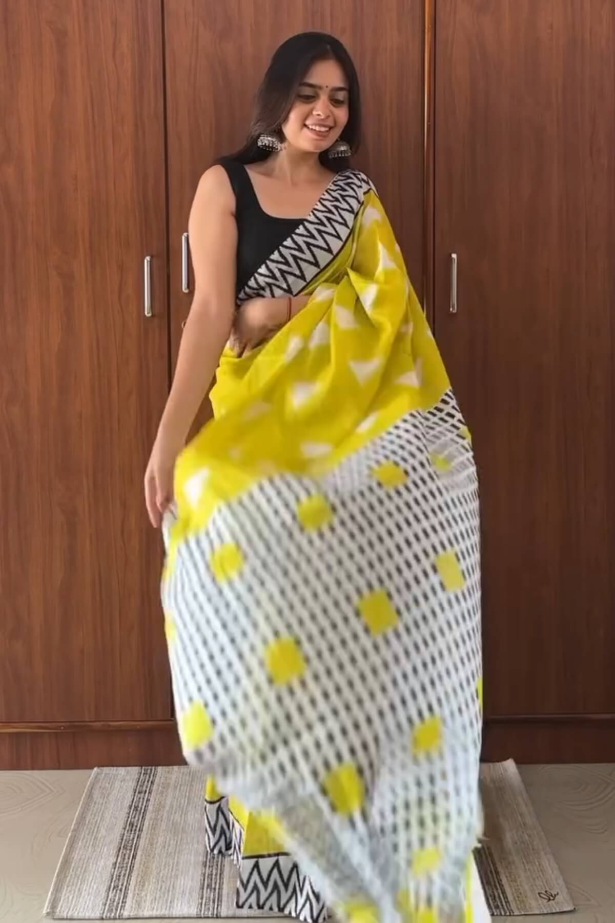 Sumptuous 1 Minute Ready To Wear Mustard Mul Cotton Digital Printed Saree