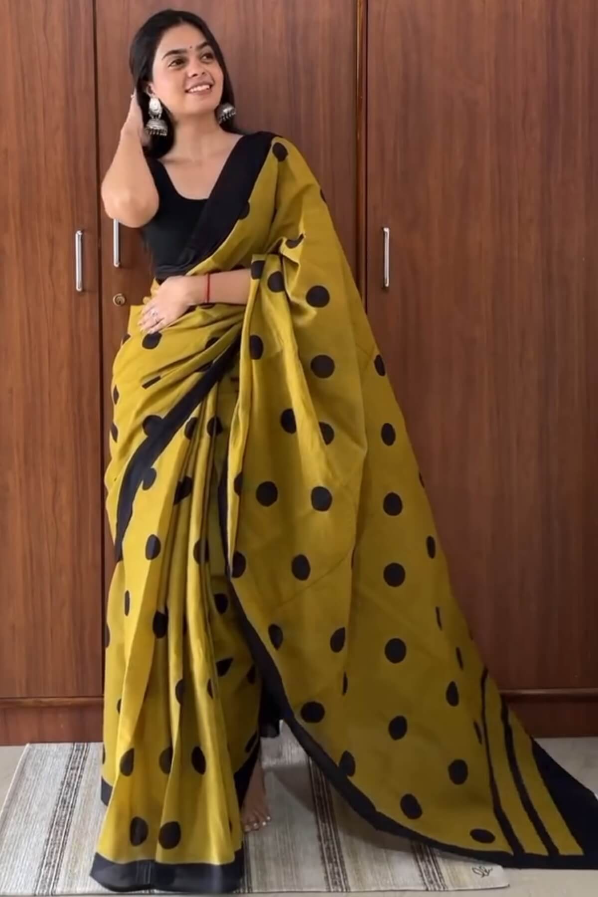 Radiant 1 Minute Ready To Wear Mustard Mul Cotton Digital Printed Saree