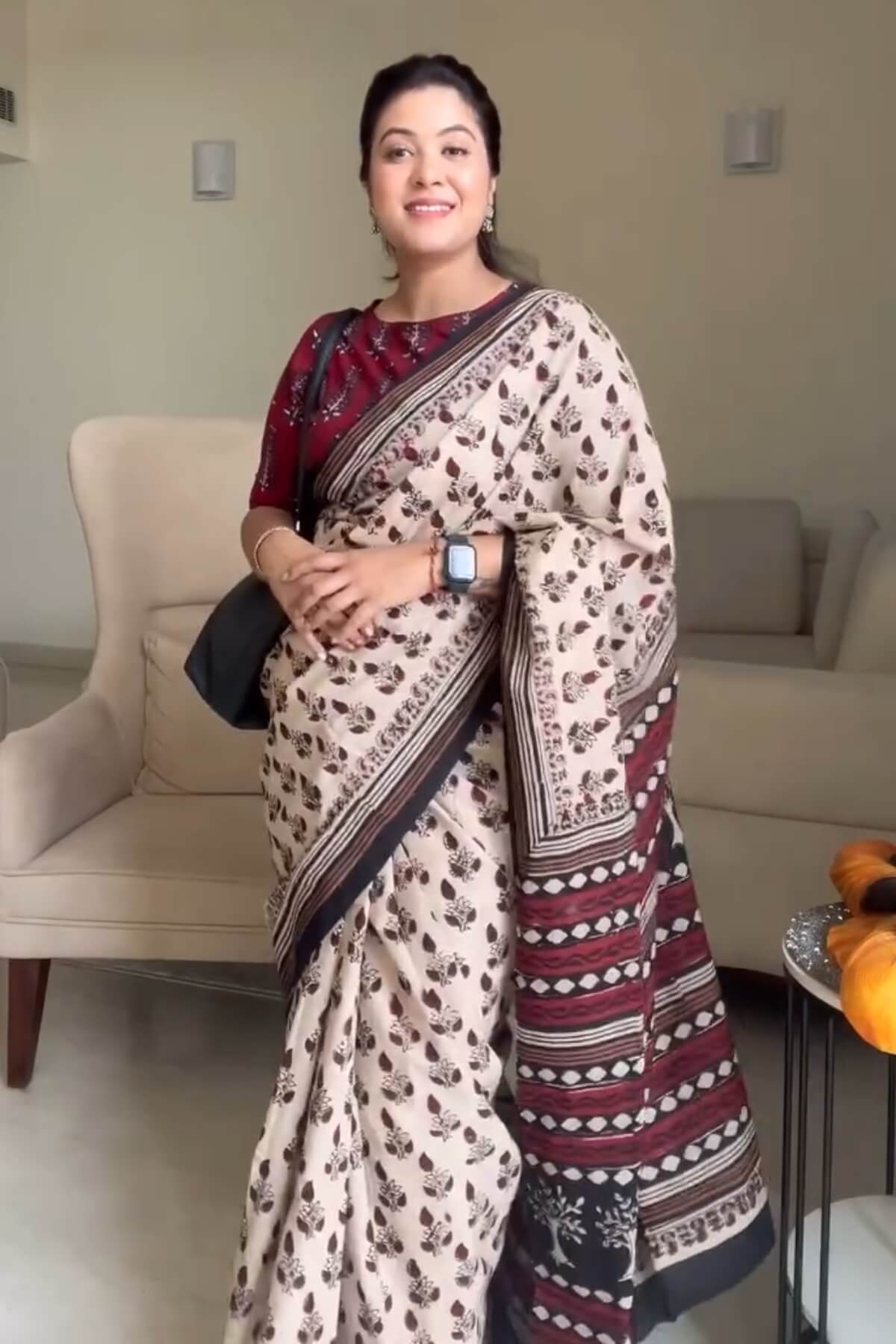 Prodigal 1 Minute Ready To Wear Beige Mul Cotton Digital Printed Saree