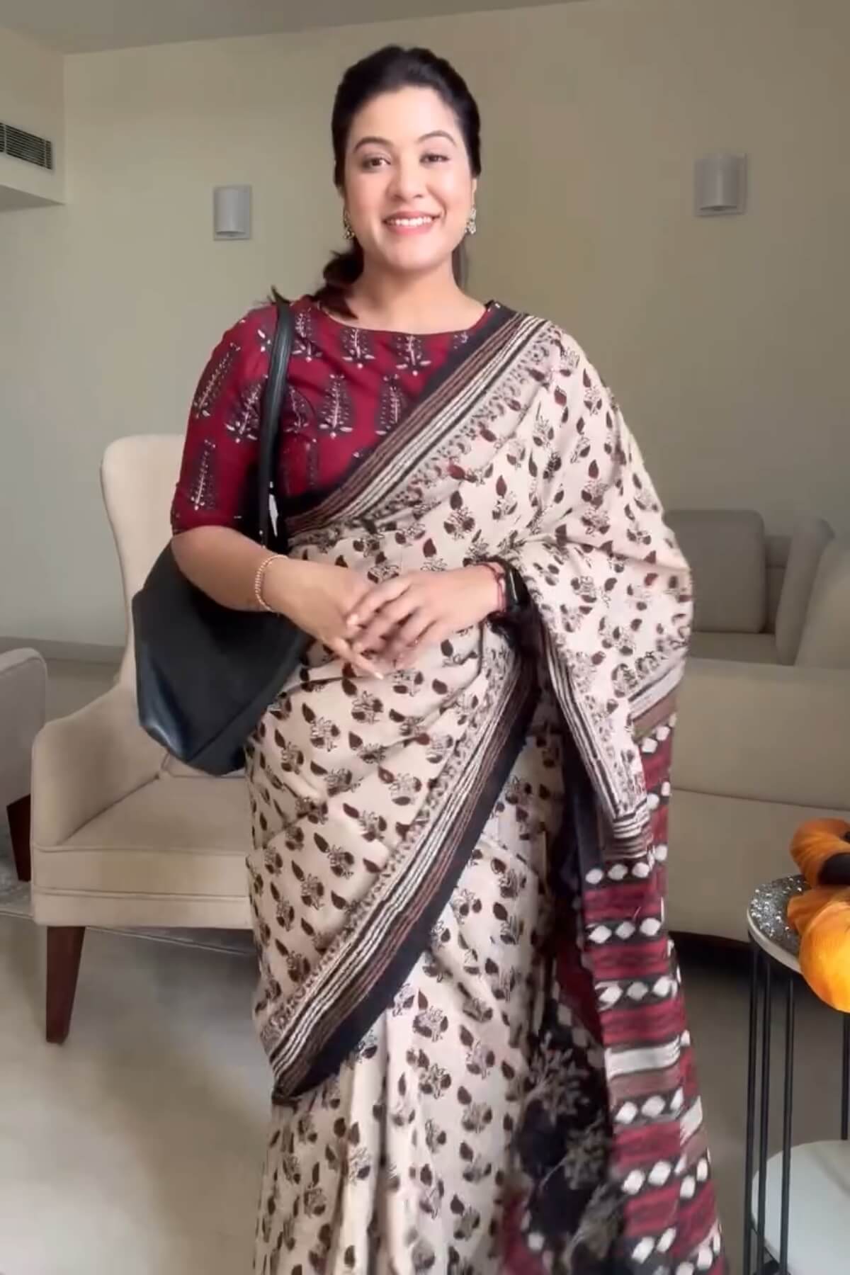 Prodigal 1 Minute Ready To Wear Beige Mul Cotton Digital Printed Saree