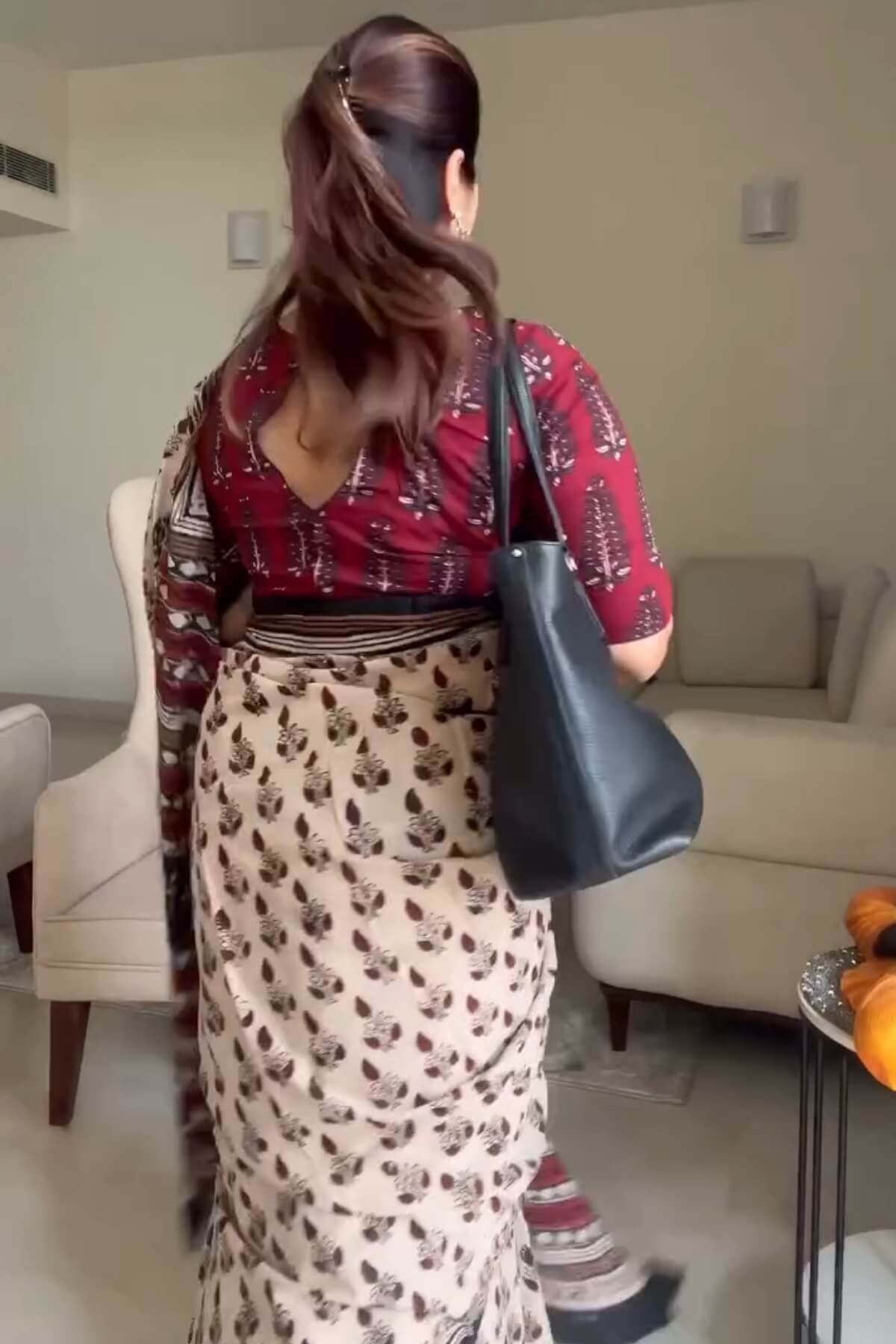 Prodigal 1 Minute Ready To Wear Beige Mul Cotton Digital Printed Saree