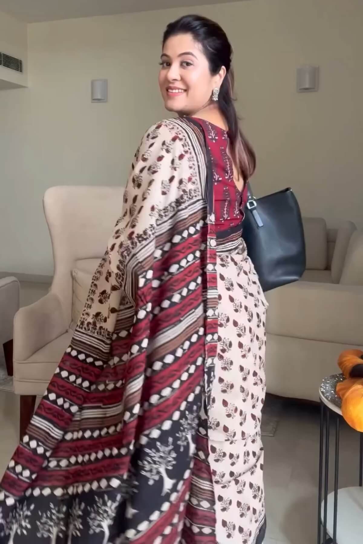 Prodigal 1 Minute Ready To Wear Beige Mul Cotton Digital Printed Saree