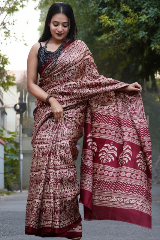 Charismatic Maroon 1 Minute Ready To Wear Digital Printed Crape Silk Saree