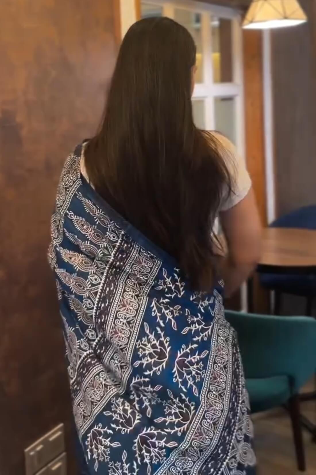 Lustrous Teal Blue 1 Minute Ready To Wear Digital Printed Crape Silk Saree