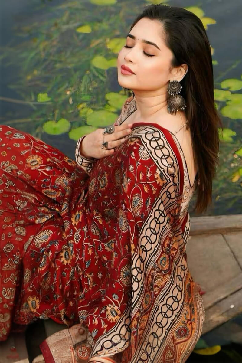 Moiety Red 1 Minute Ready To Wear Digital Printed Crape Silk Saree