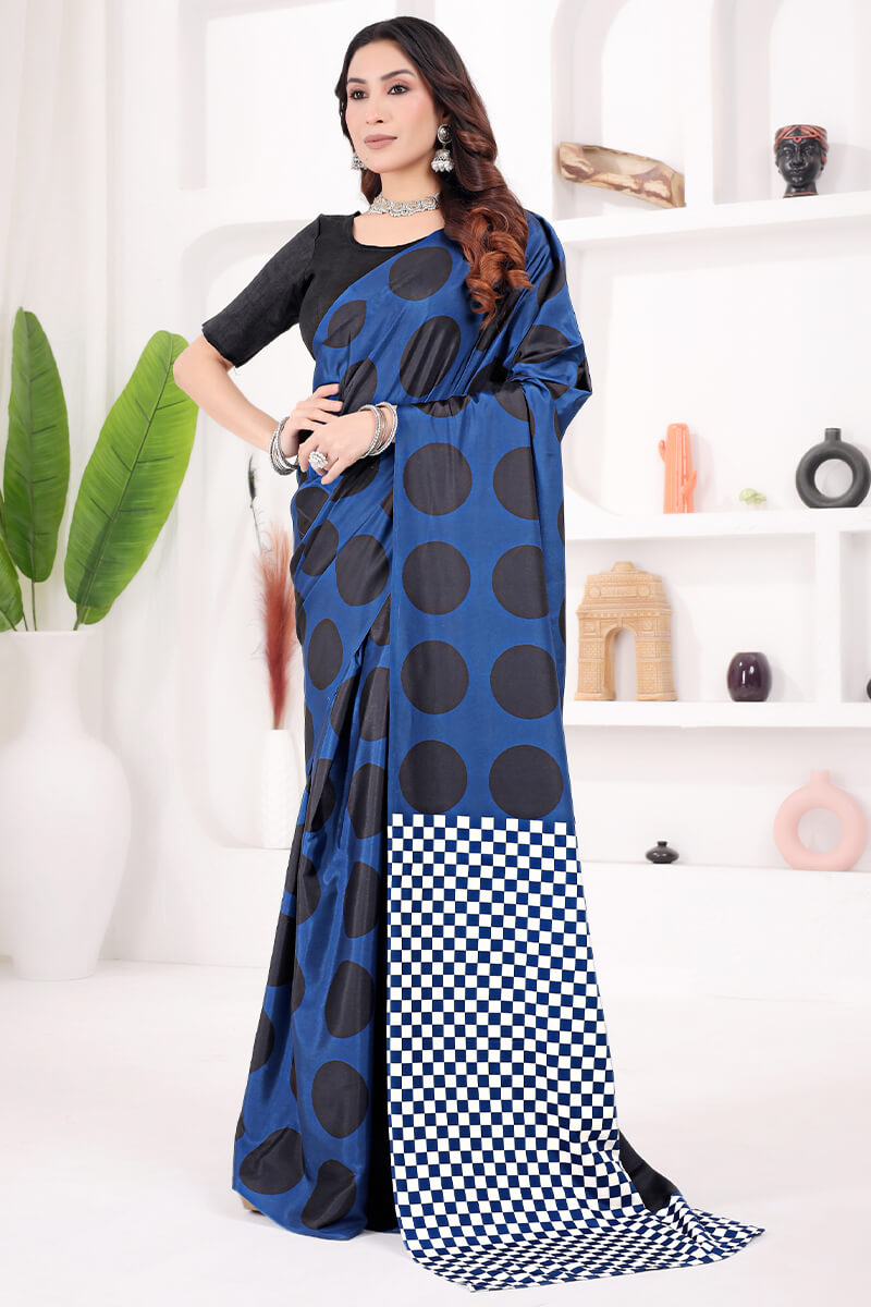 Prodigal Blue 1 Minute Ready To Wear Digital Printed Crape Silk Saree