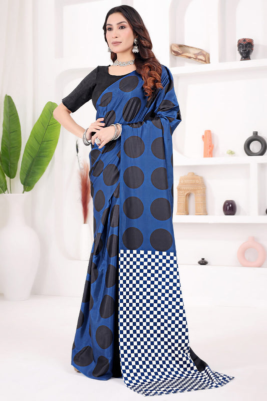 Prodigal Blue 1 Minute Ready To Wear Digital Printed Crape Silk Saree