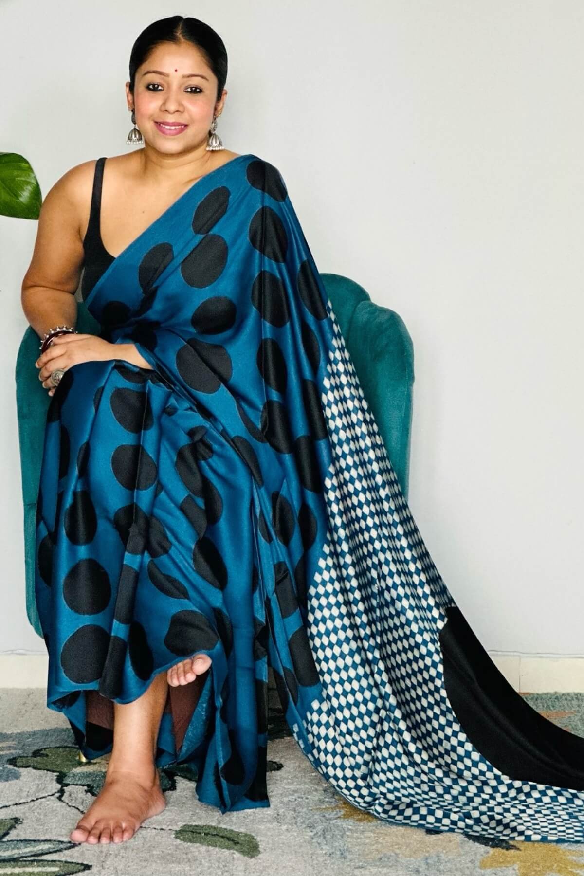 Imaginative Blue 1 Minute Ready To Wear Digital Printed Crape Silk Saree