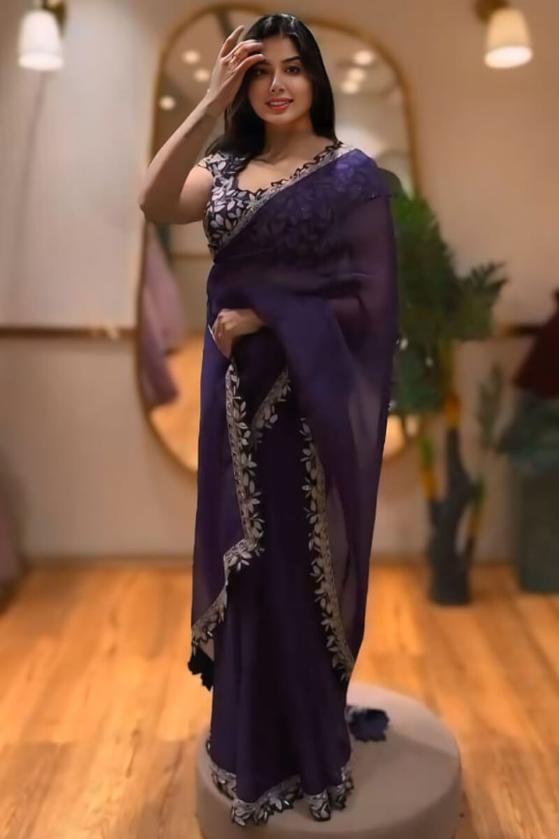 Pleasant Purple Rangoli Silk Saree With Beauteous Stitched Blouse