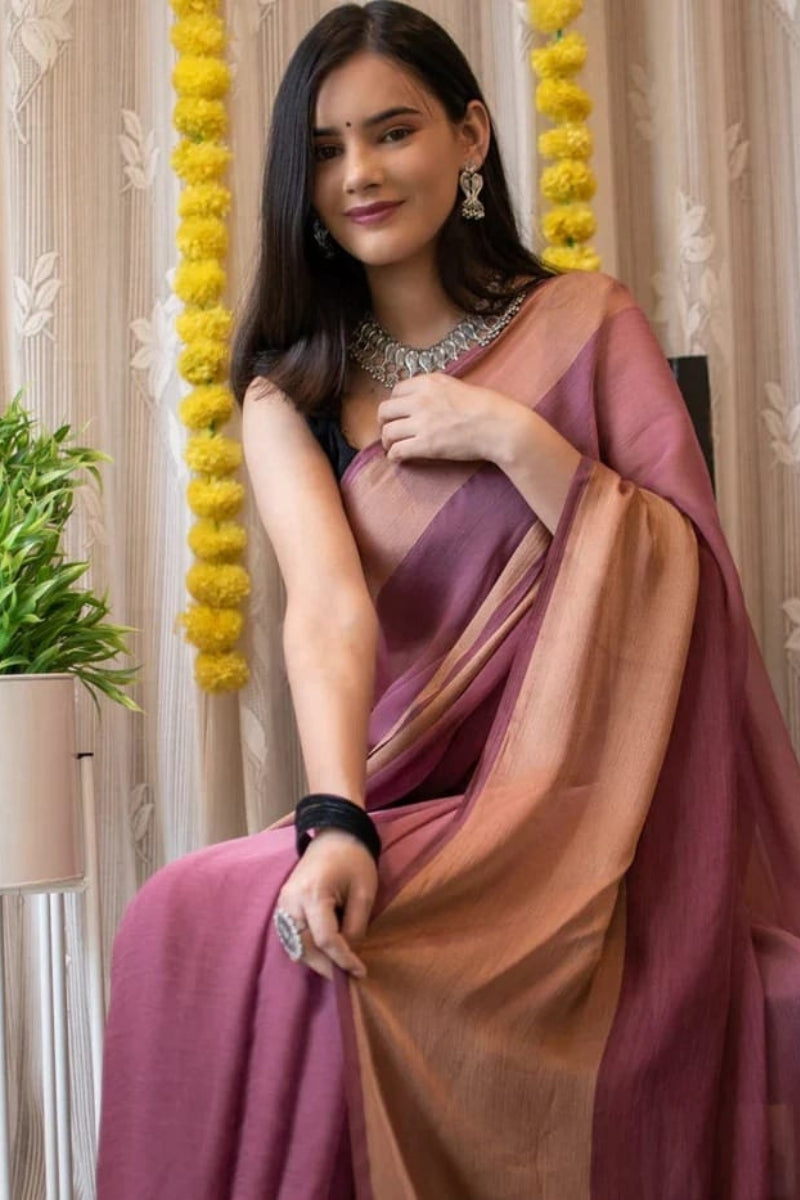 Epiphany 1-Minute Ready To Wear Pink Chiffon Silk Saree