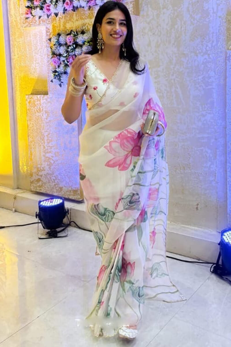 Jazzy 1-Minute Ready To Wear Off White Organza Silk Saree