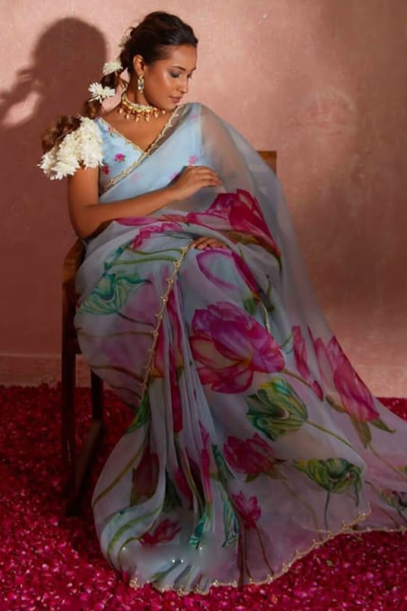 Opulent 1-Minute Ready To Wear Sky Organza Silk Saree