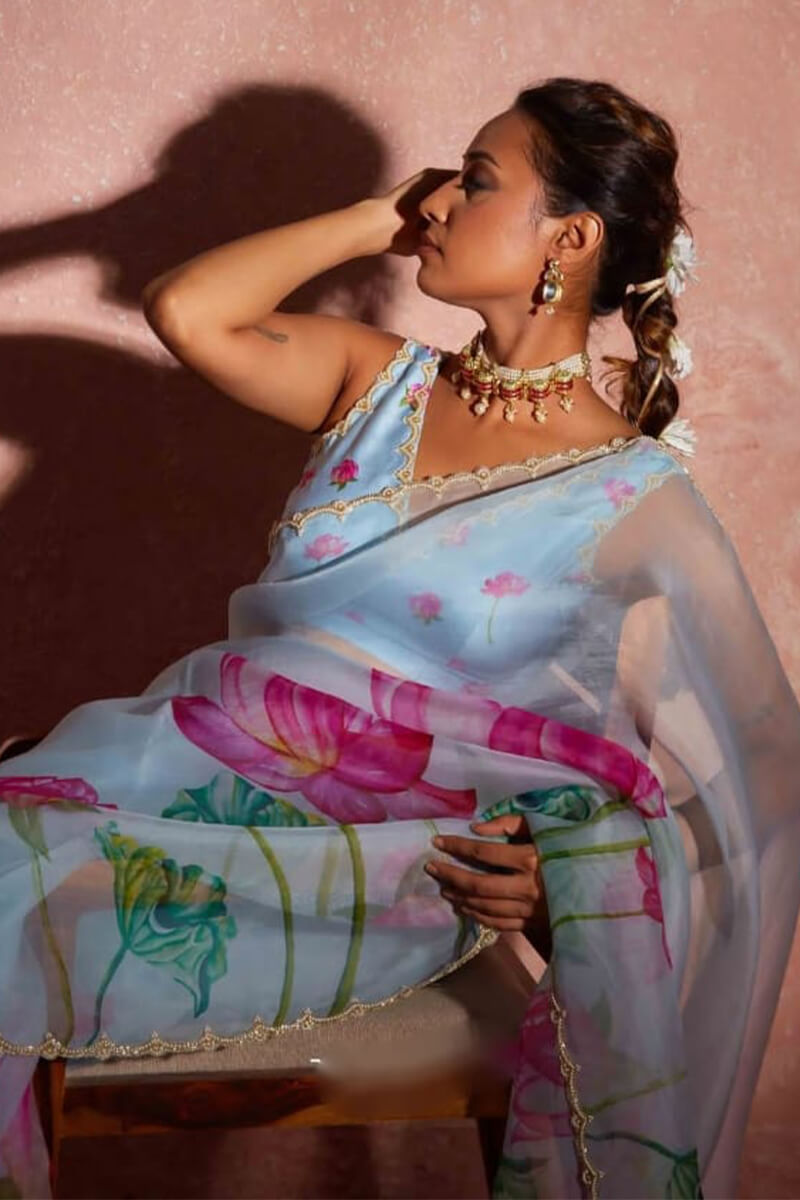Opulent 1-Minute Ready To Wear Sky Organza Silk Saree