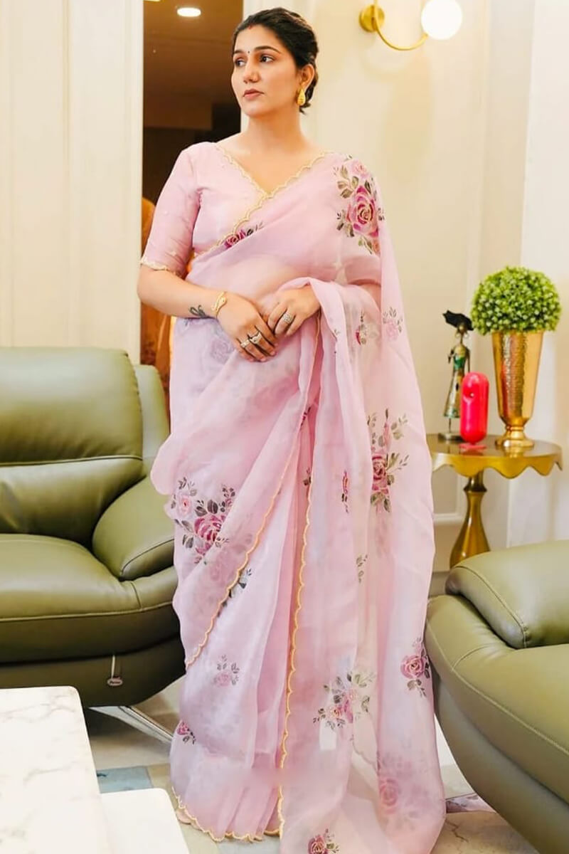 Precious 1-Minute Ready To Wear Baby Pink Organza Silk Saree