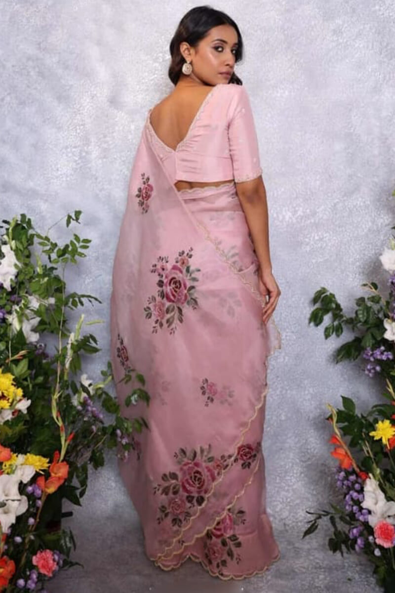 Precious 1-Minute Ready To Wear Baby Pink Organza Silk Saree