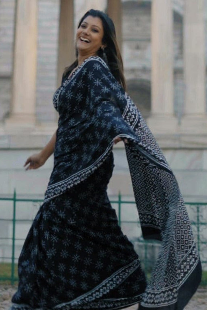 Pulsating 1-Minute Ready To Wear Black Cotton Saree