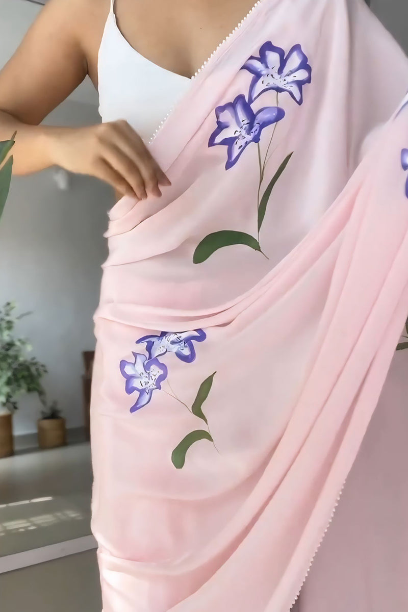 Extraordinary 1-Minute Ready To Wear Pink Georgette Saree