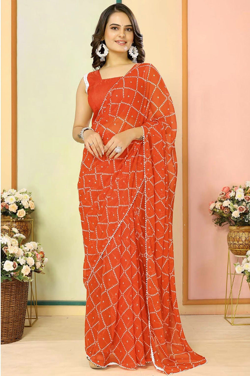 Lassitude 1-Minute Ready To Wear Orange Georgette Saree