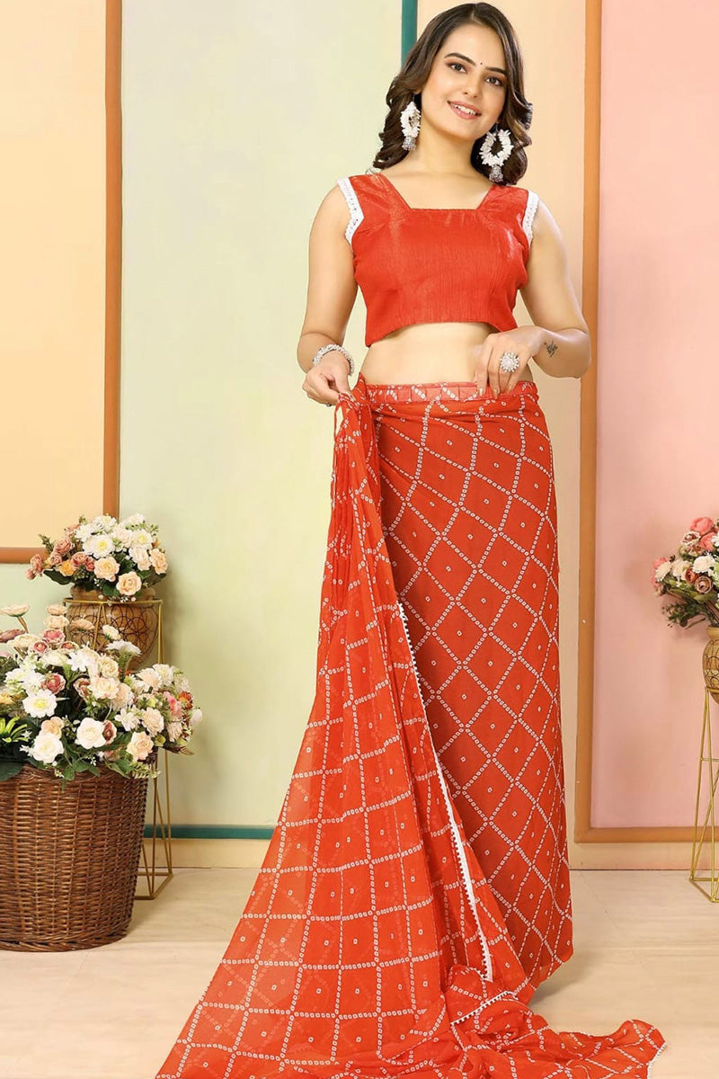 Lassitude 1-Minute Ready To Wear Orange Georgette Saree