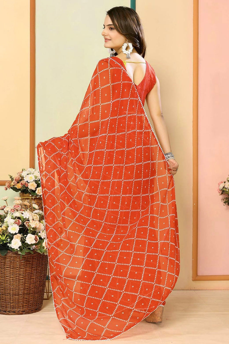 Lassitude 1-Minute Ready To Wear Orange Georgette Saree