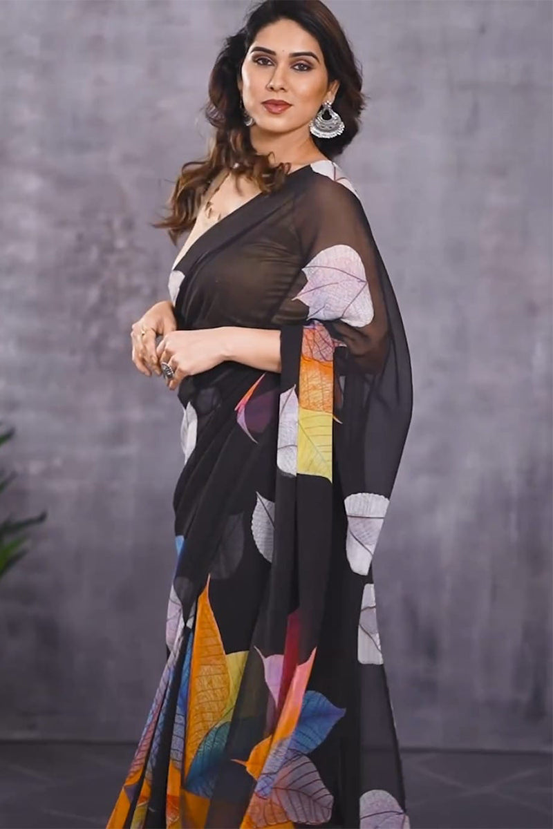 Woebegone 1-Minute Ready To Wear Black Georgette Saree